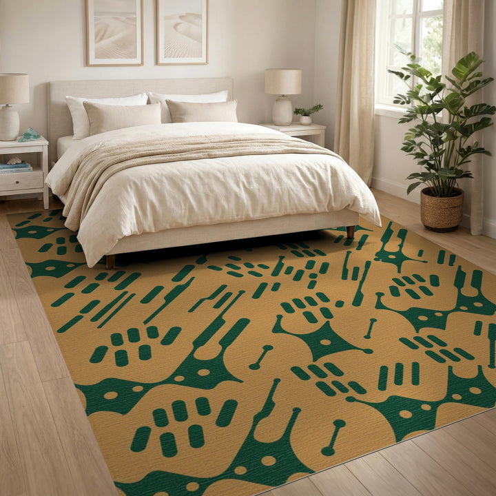 Abstract Green and Tan Area Rug