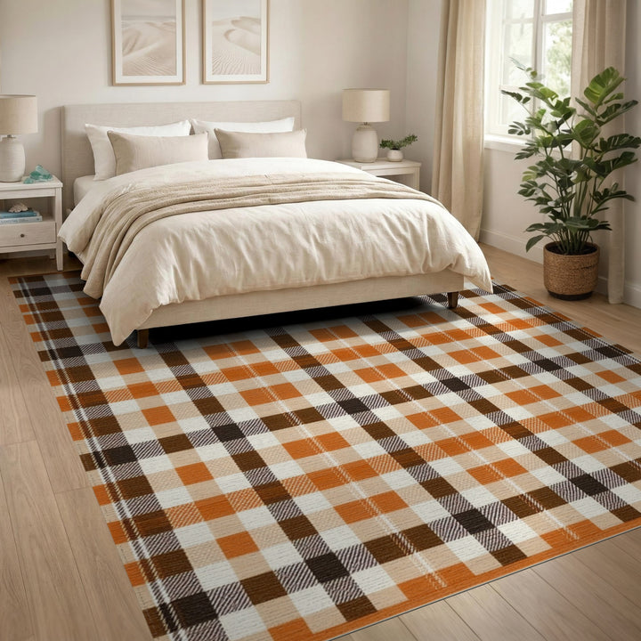 Orange Brown Checkered Area Rug