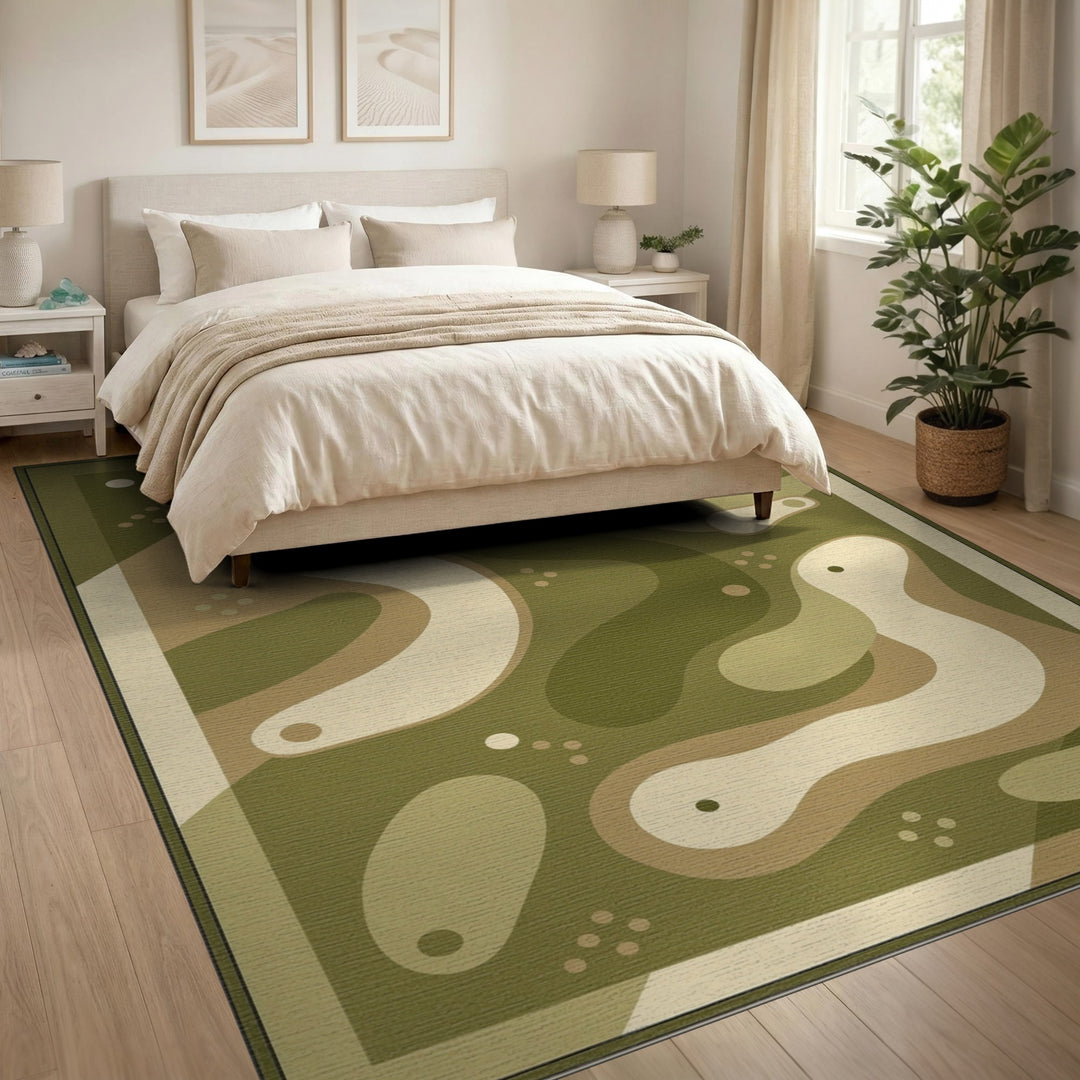 Green Organic Wave Washable Area Rug