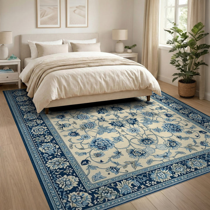 Blue Floral Vintage Area Rug