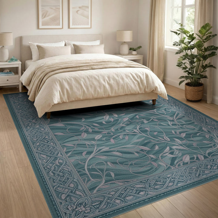 Teal Floral Vine Area Rug