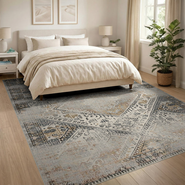 Grey Distressed Vintage Diamond Area Rug