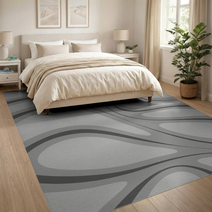 Grey Abstract Wave Area Rug