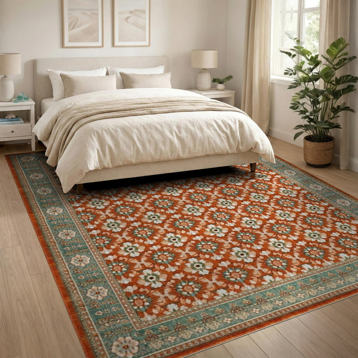 Orange Floral Vintage Area Rug
