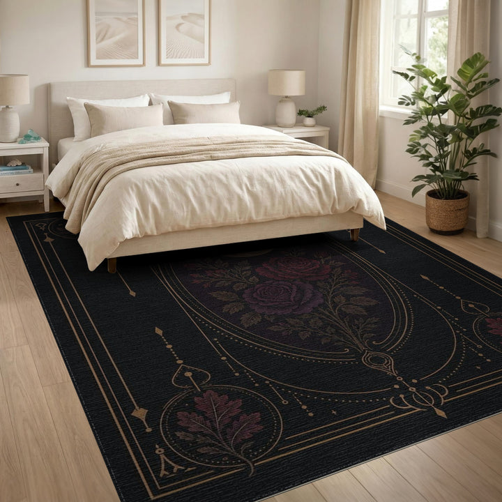 Celestial Moon Rose Purple Floral Area Rug