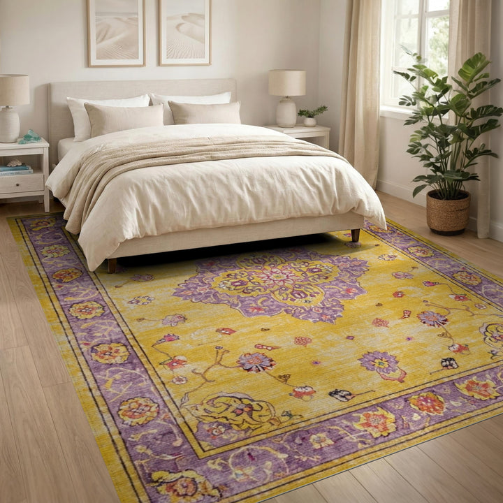 Golden Yellow Persian Medallion Floral Rug