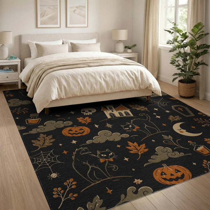 Spooky Halloween Black Cat Area Rug