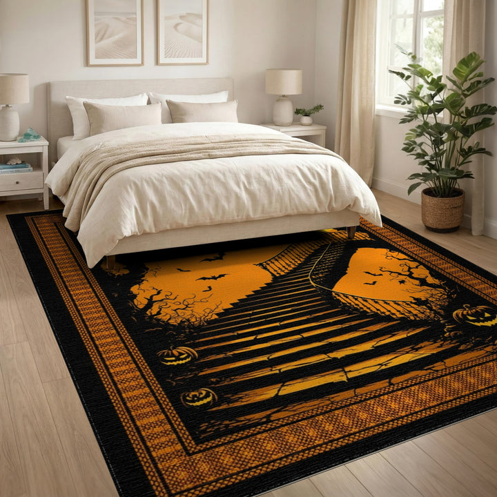 Orange Halloween Staircase Washable Area Rug