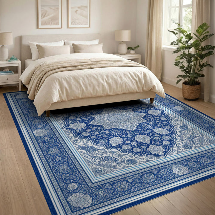 Traditional Persian Medallion Blue Persian Floral Medallion Area Rug