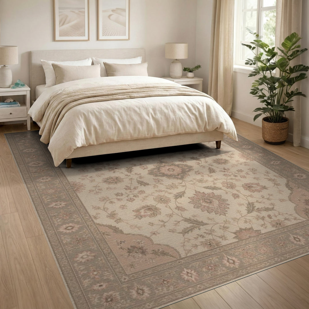 Beige Floral Medallion Vintage Rug