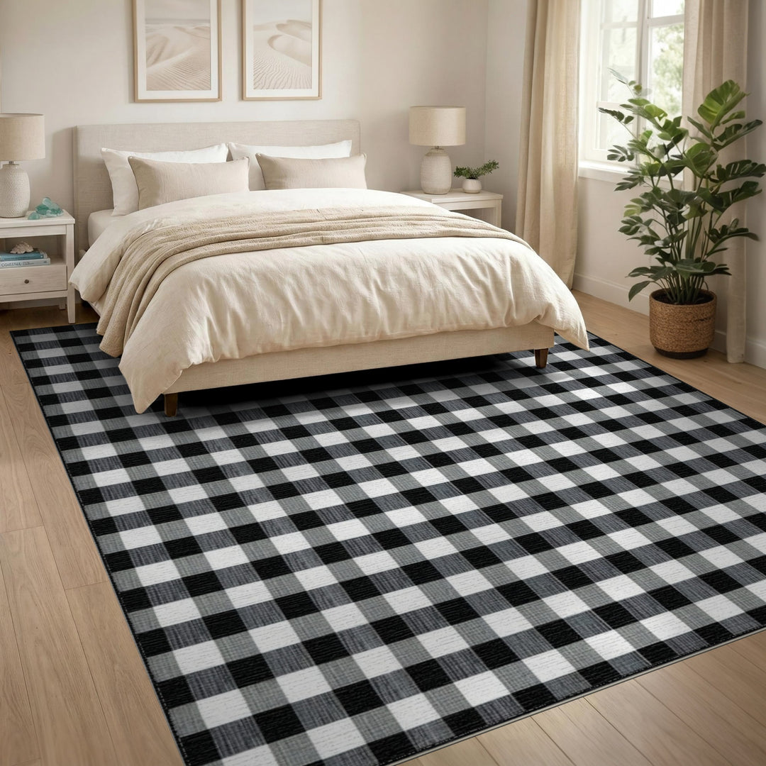 Black White Checkered Geometric Area Rug