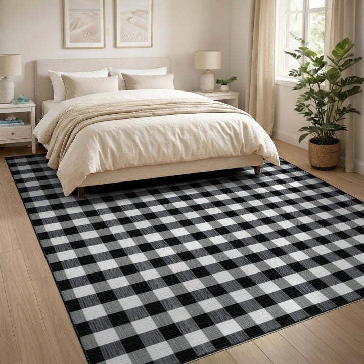 Black White Checkered Geometric Area Rug