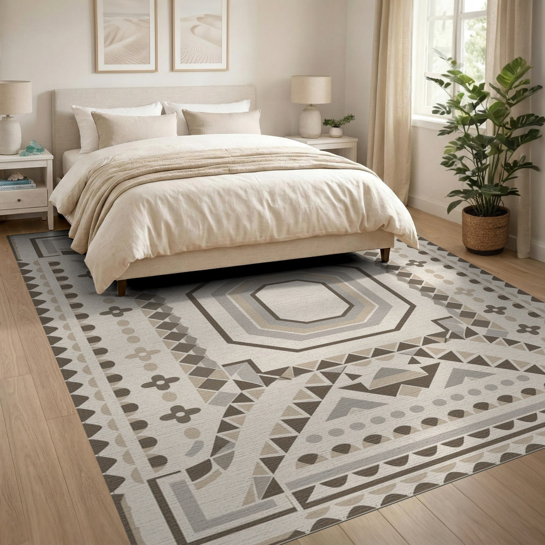 Brown Geometric Octagon Area Rug