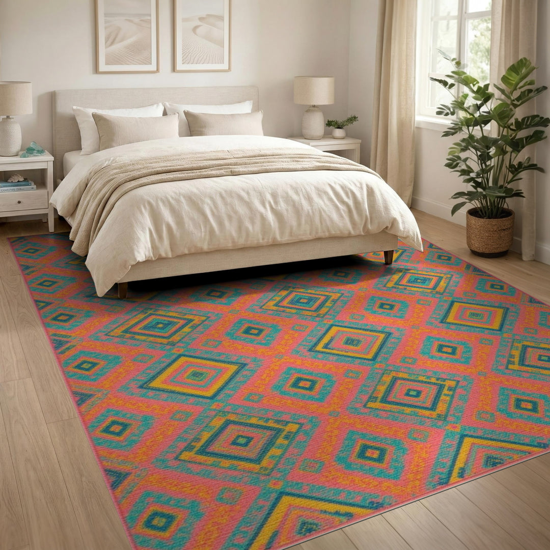 Multi-color and Patterns Vibrant Multi-Color Diamond Geometric Area Rug