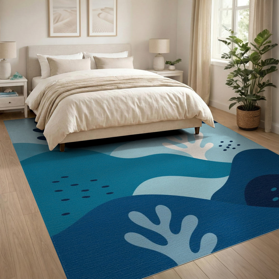 Blue Teal Abstract Wave Area Rug