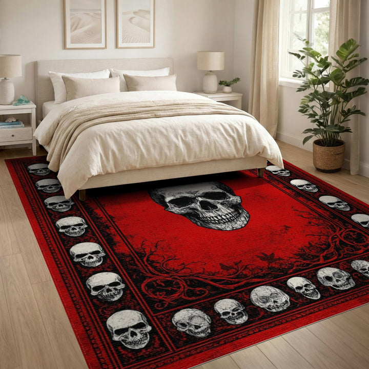 Gothic Red Skull Area Rug