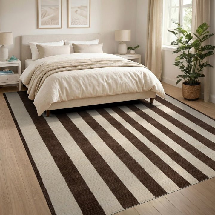 Brown and Beige Striped Area Rug