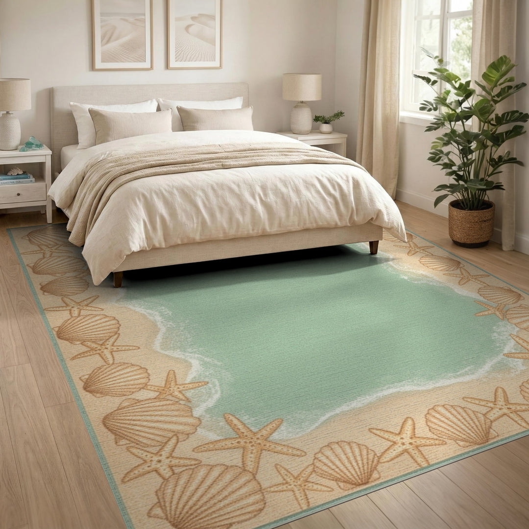 Teal Coastal Seashell Area Rug