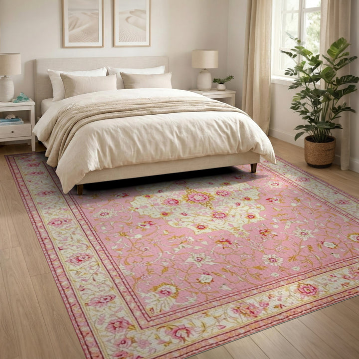 Pink Floral Medallion Area Rug