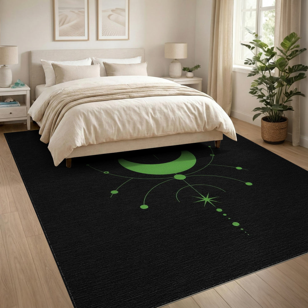 Green Crescent Moon Geometric Area Rug