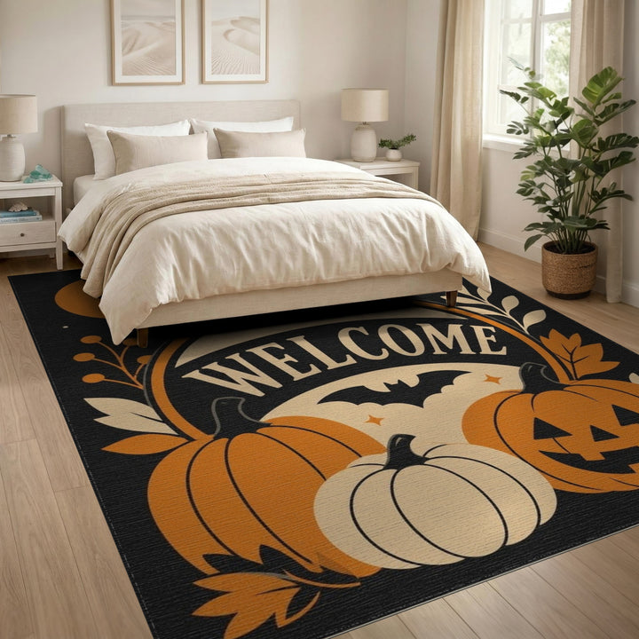 Halloween Welcome Black Cat Pumpkin Area Rug
