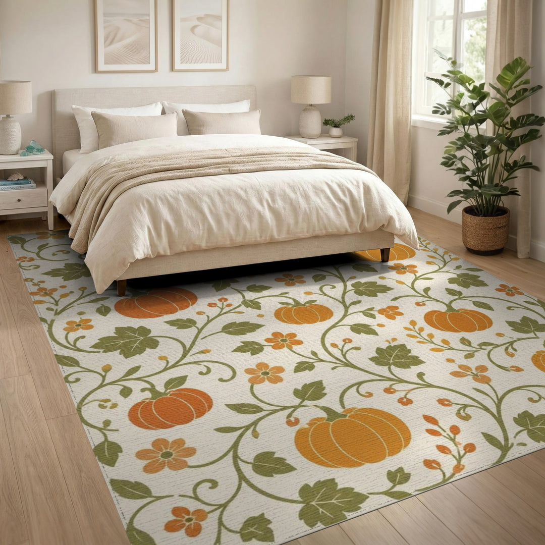 Fruit Pattern Pumpkin Orange Pumpkin Vine Area Rug
