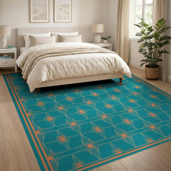 Blue and Teal Geometric Starburst Area Rug