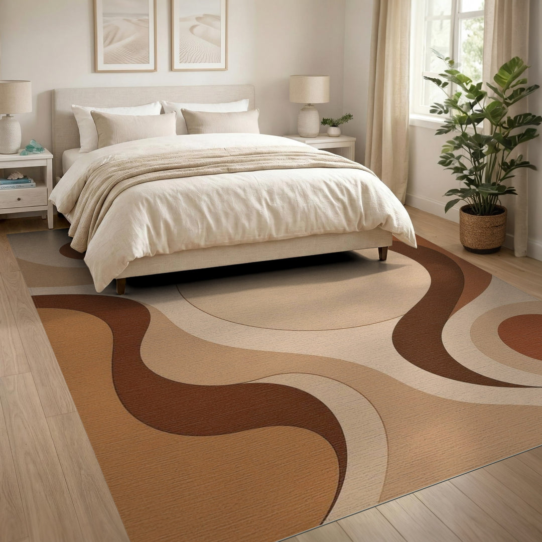 Brown and Tan Abstract Brown Flow Area Rug