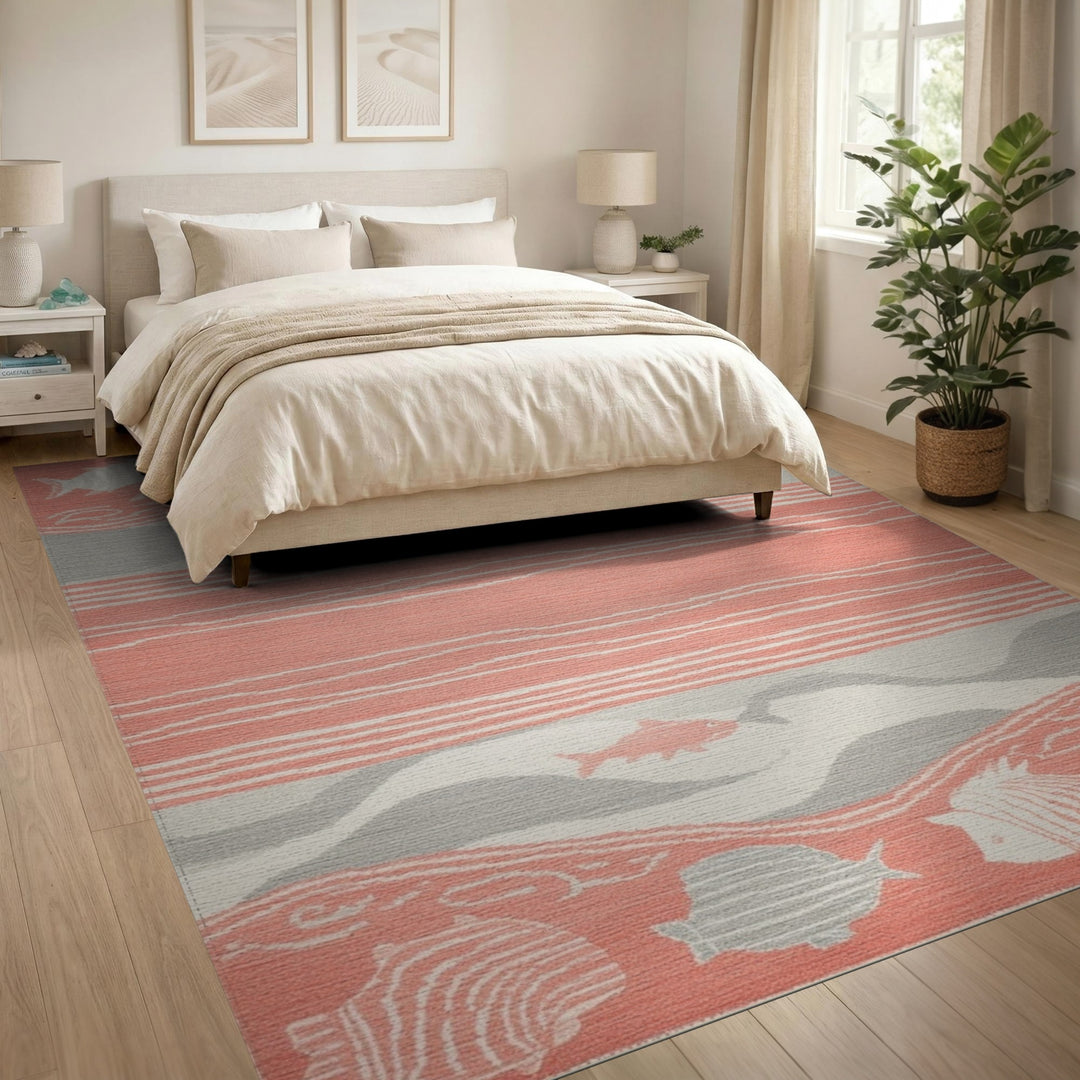 Pink Coastal Fish Wave Area Rug