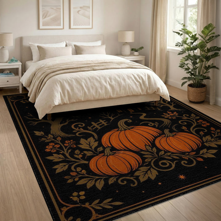 Pumpkin Haunted House Halloween Area Rug