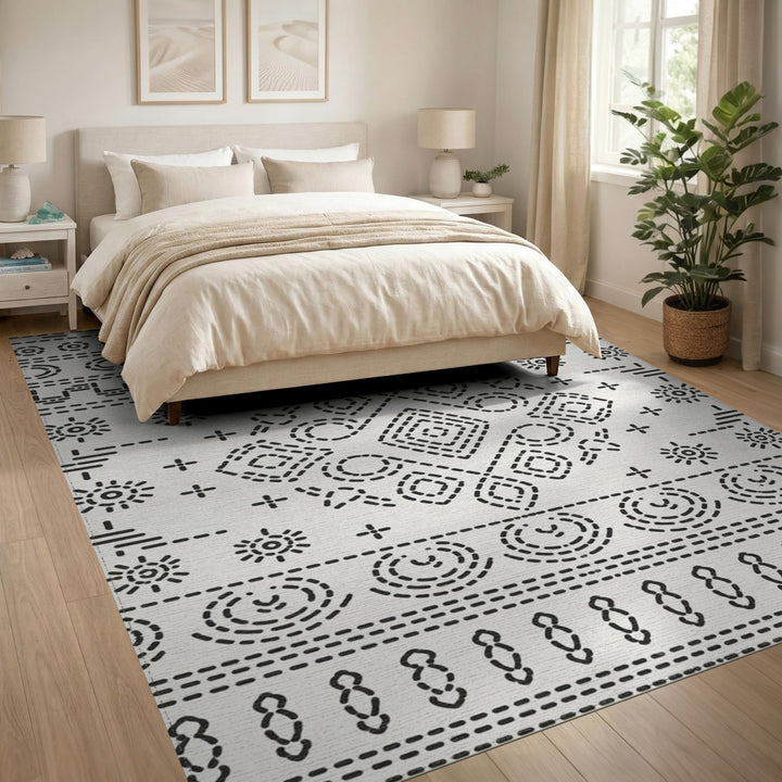 Black White Heritage Tribal Area Rug