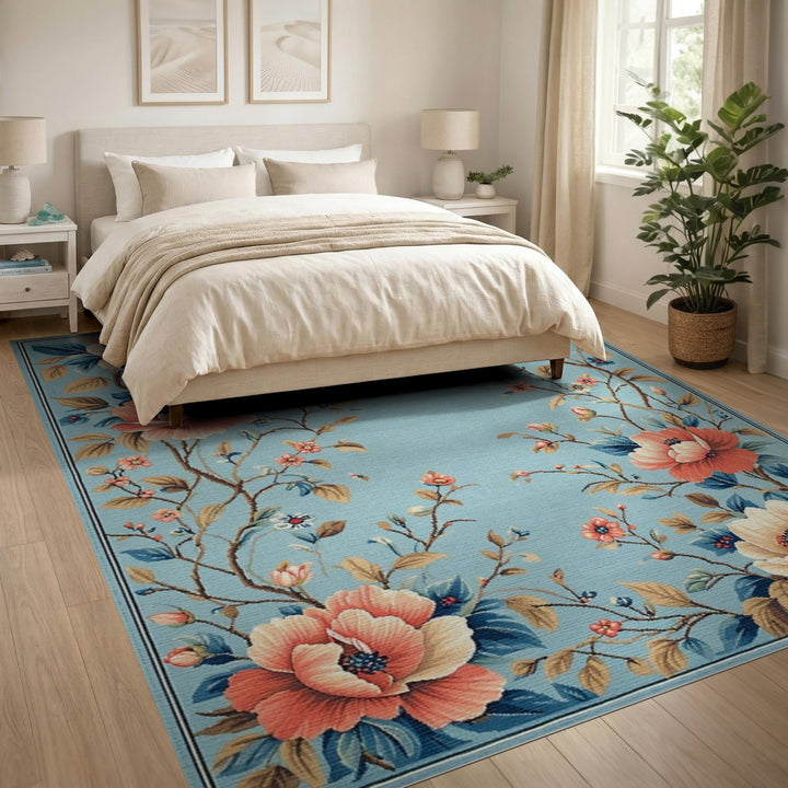 Blue Floral Vintage Area Rug