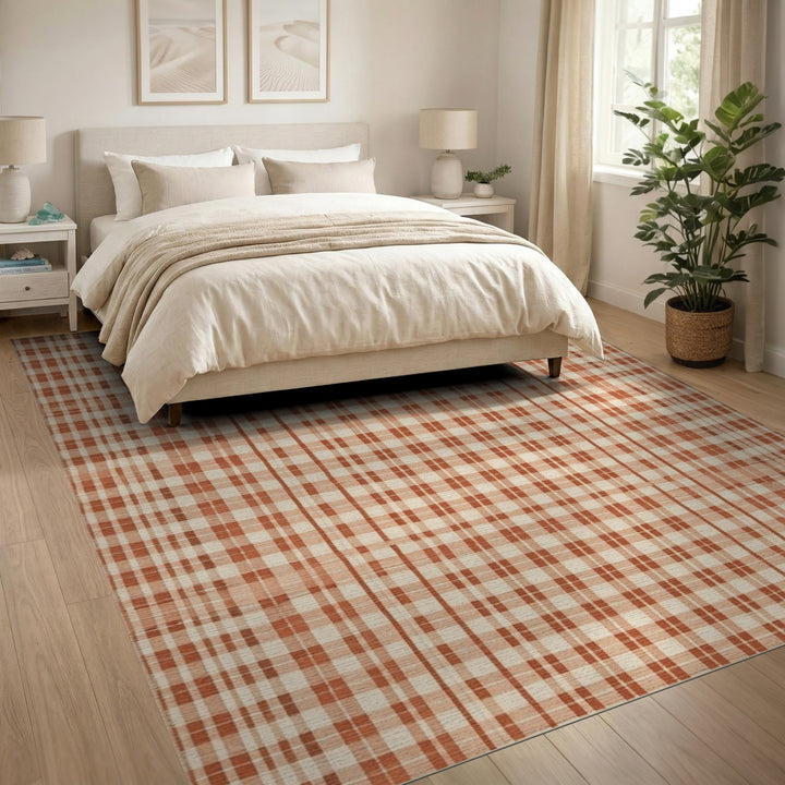 Geometric Modern Orange Checkered Plaid Area Rug