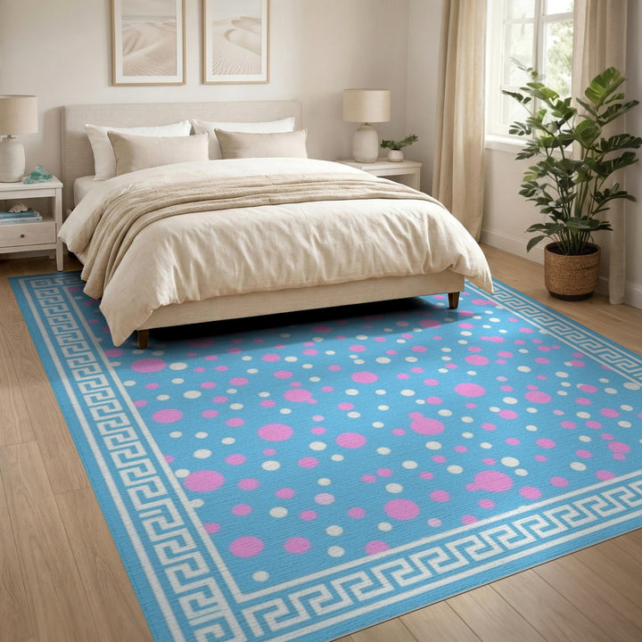 Blue Polka Dot Greek Key Area Rug