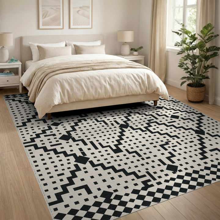 Black White Geometric Area Rug