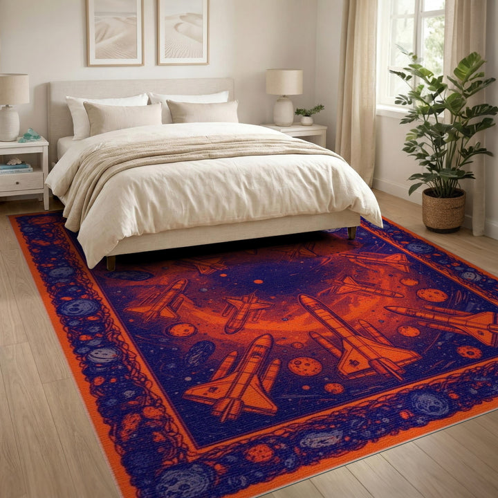 Orange Cosmic Shuttle Washable Area Rug