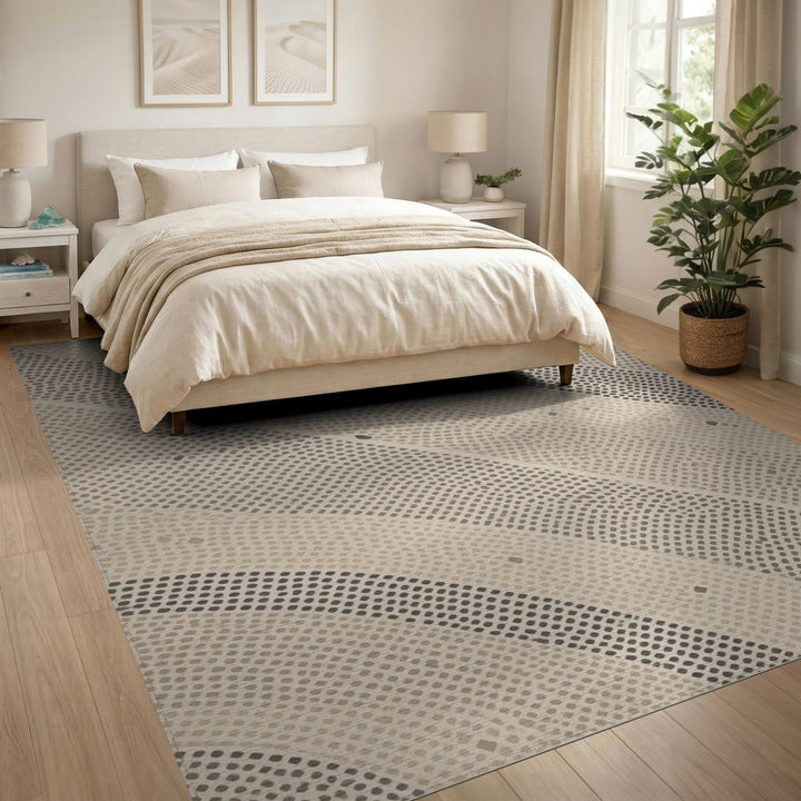 Beige and Neutral Beige Geometric Dot Line Area Rug