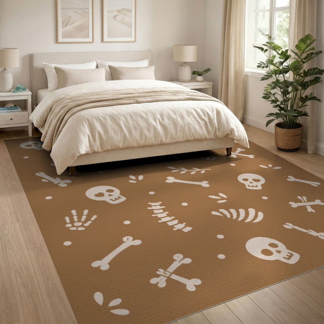Brown Skull Bones Washable Area Rug