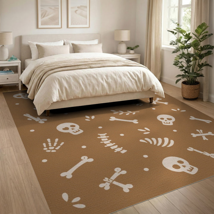 Brown Skull Bones Washable Area Rug
