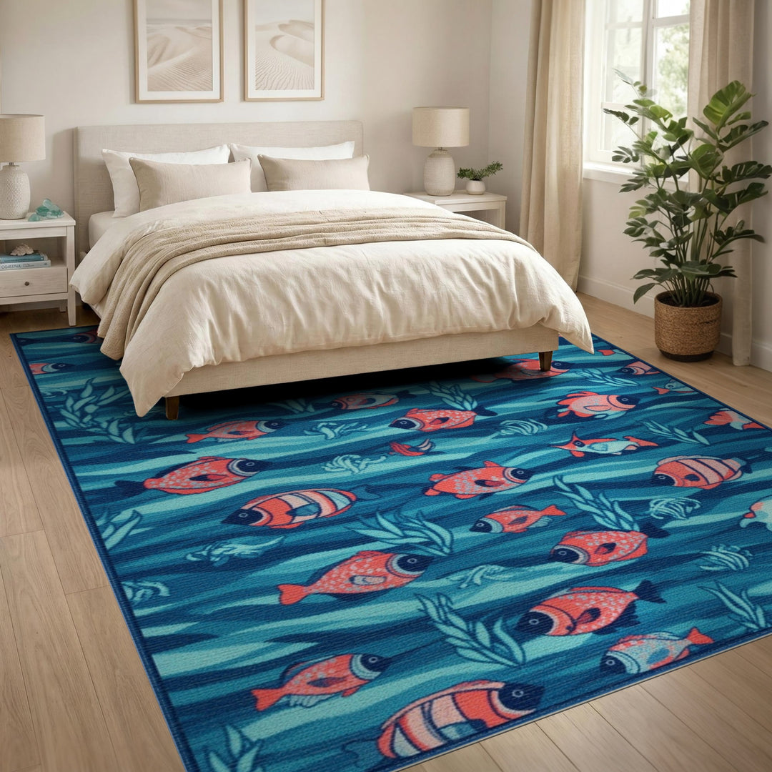 Ocean Fish Blue Teal Area Rug