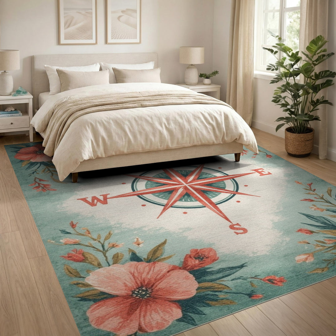Vintage Floral Compass Area Rug