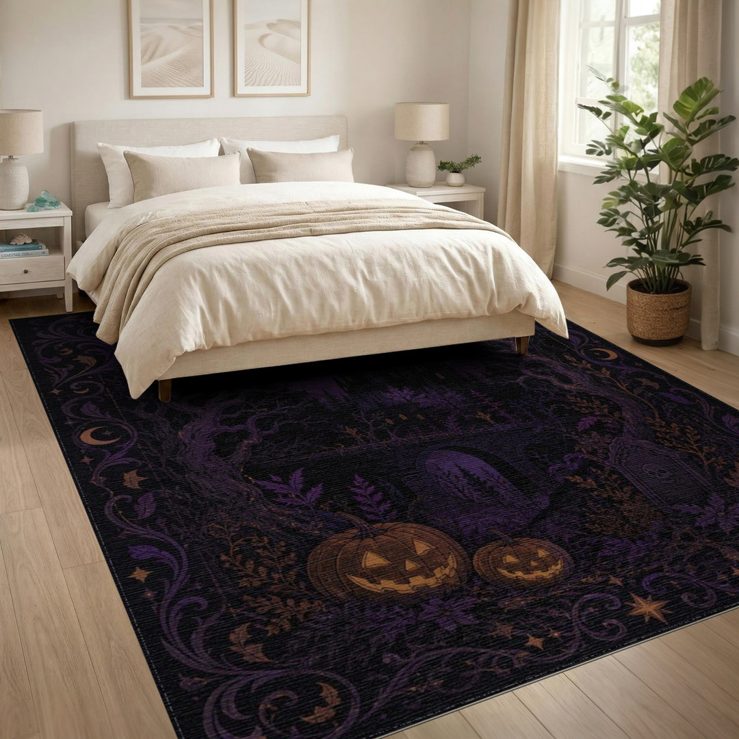 Mystical Purple Castle Halloween Area Rug