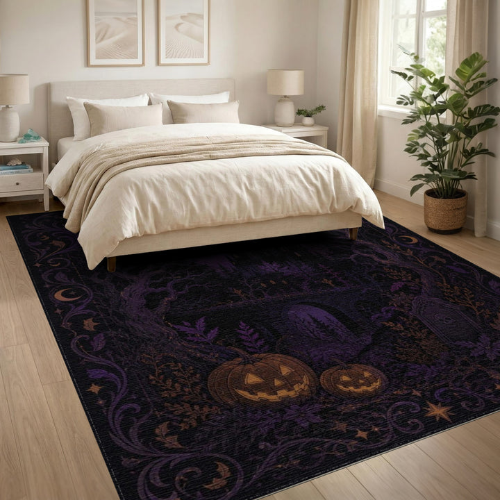 Mystical Purple Castle Halloween Area Rug