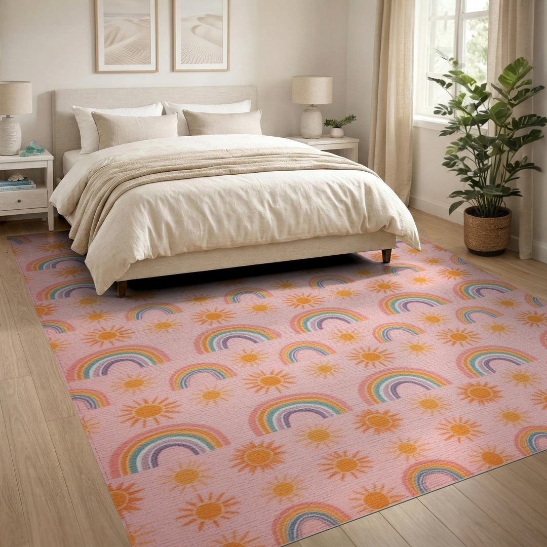 Pink Rainbow Kids Washable Area Rug