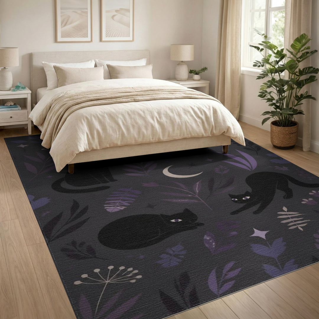 Mystic Black Cat Purple Area Rug
