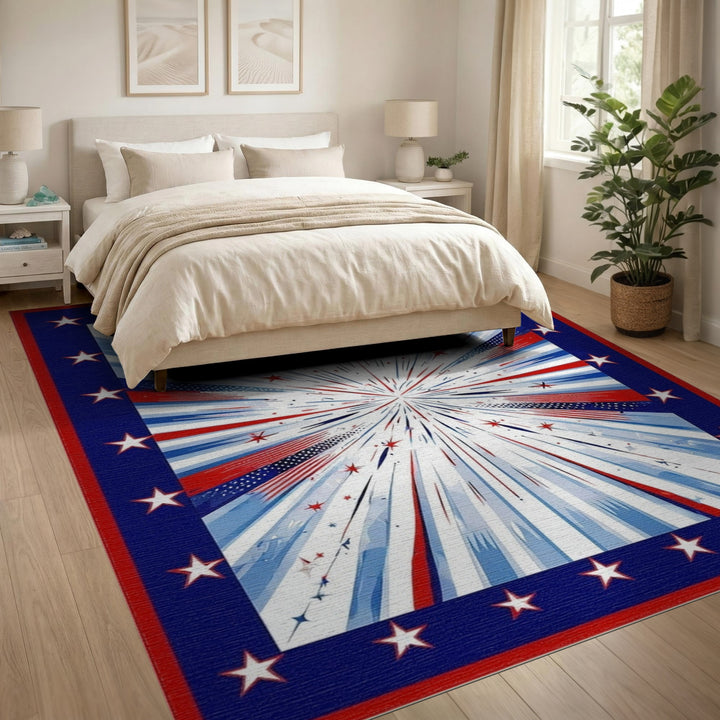 Geometric Modern Patriotic Starburst Area Rug