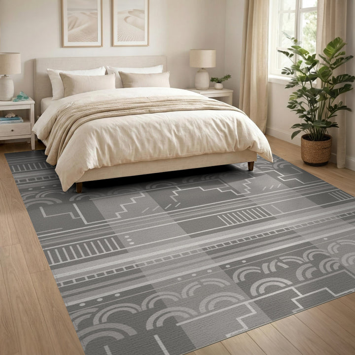 Grey Geometric Step Area Rug
