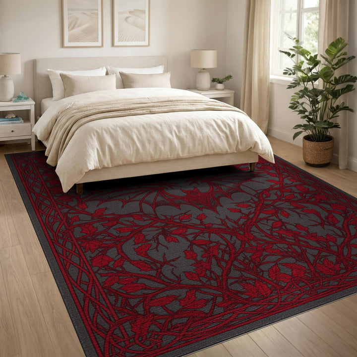 Red Floral Vintage Bat Area Rug