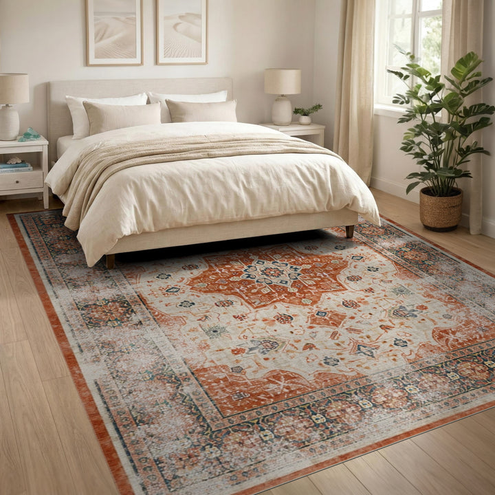Orange Distressed Persian Medallion Rug