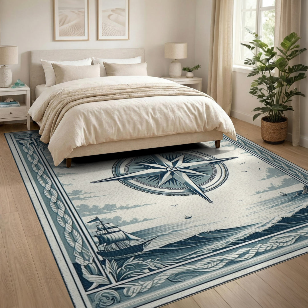 Nautical Compass Rose Coastal Area Rug
